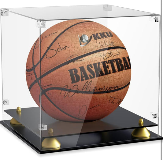 Acrylic Basketball Display Case, Clear Full Size Basketball Case Display, Double Tier Black Basketball Display Stand for Autographed Basketball Display