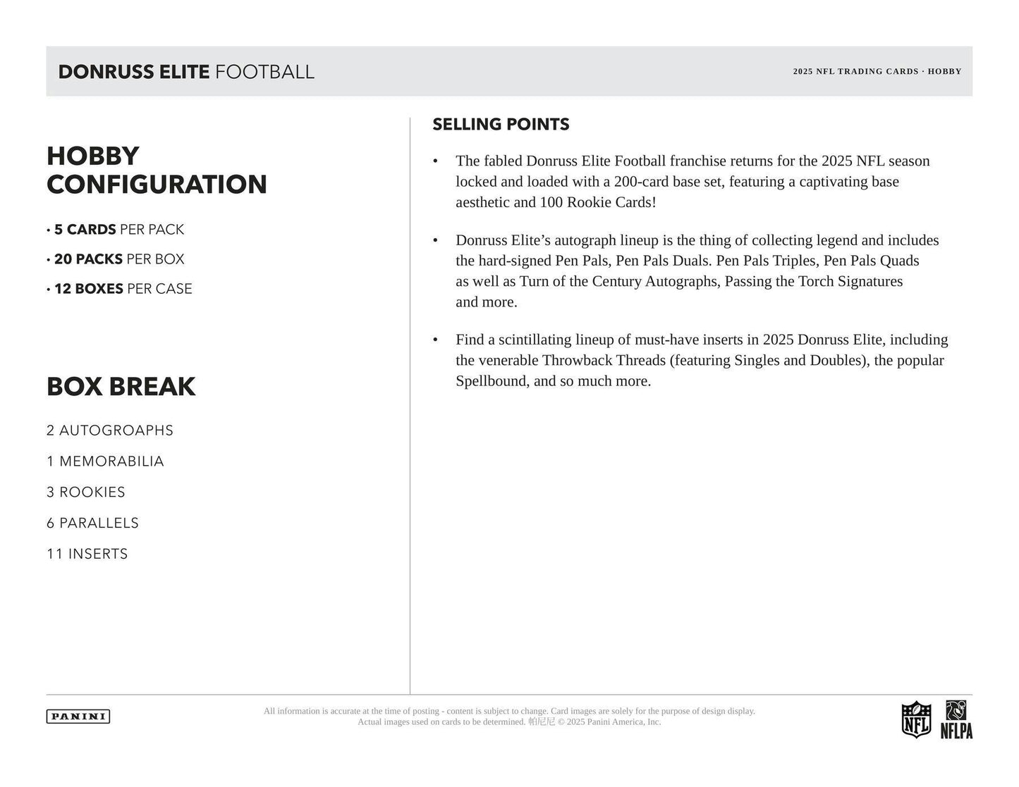 2025 Panini Donruss Elite Football Hobby Box (7/25)