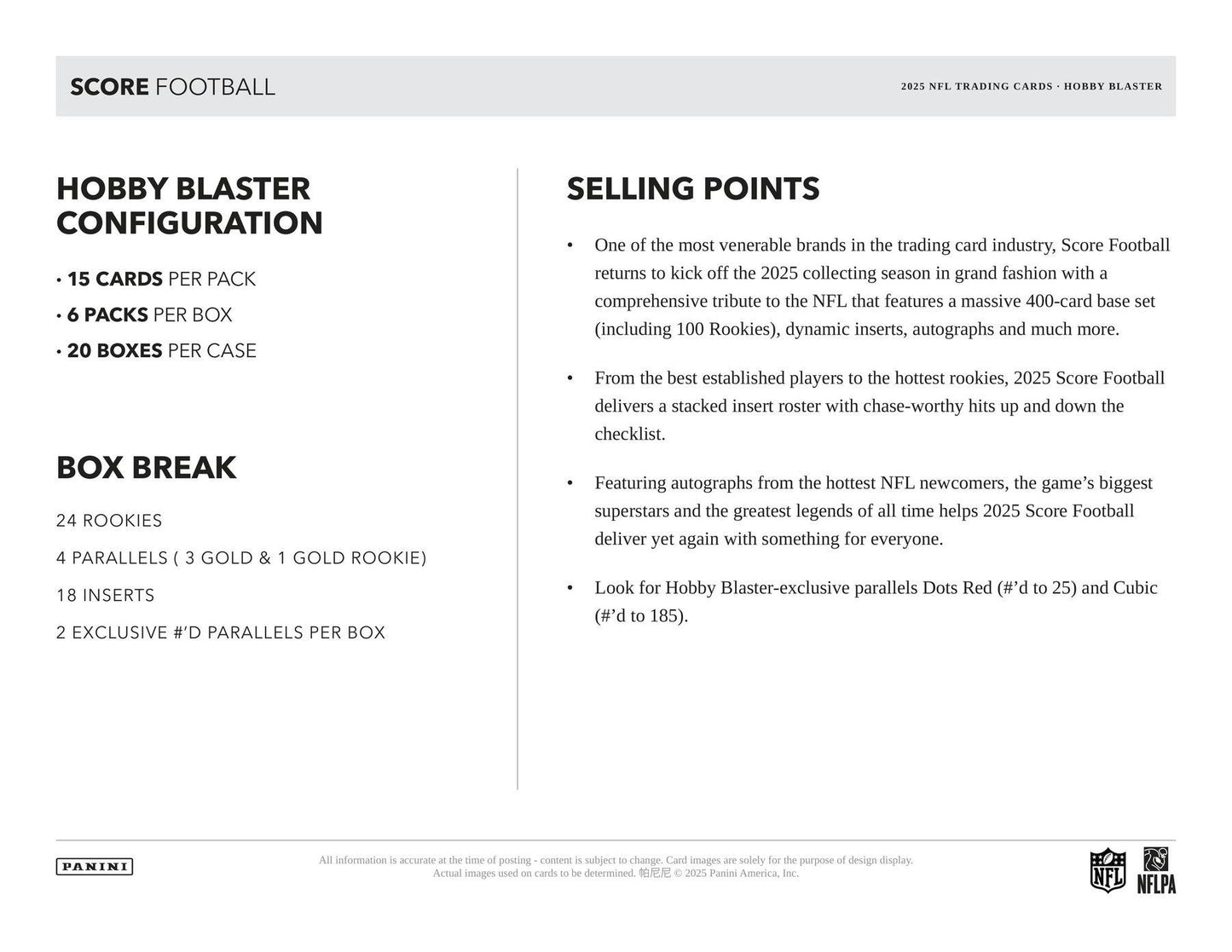 2025 Panini Score Football 6-Pack Hobby Blaster Box