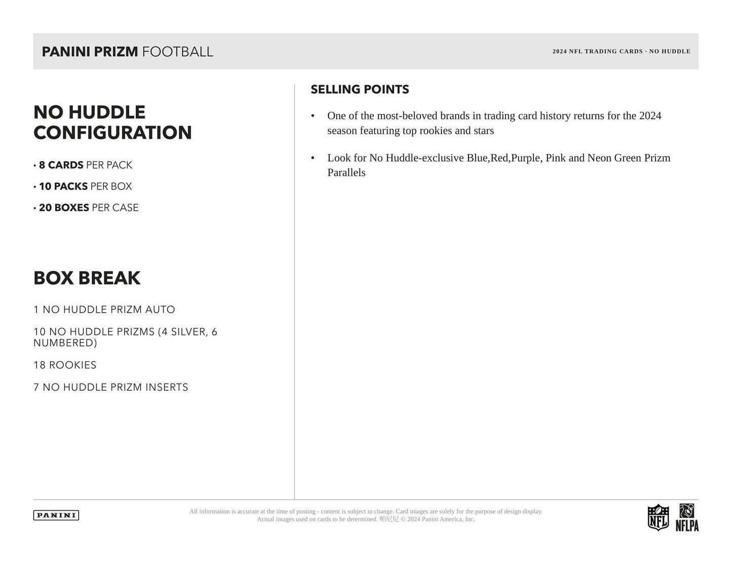 2024 Panini Prizm Football No Huddle Hobby Box