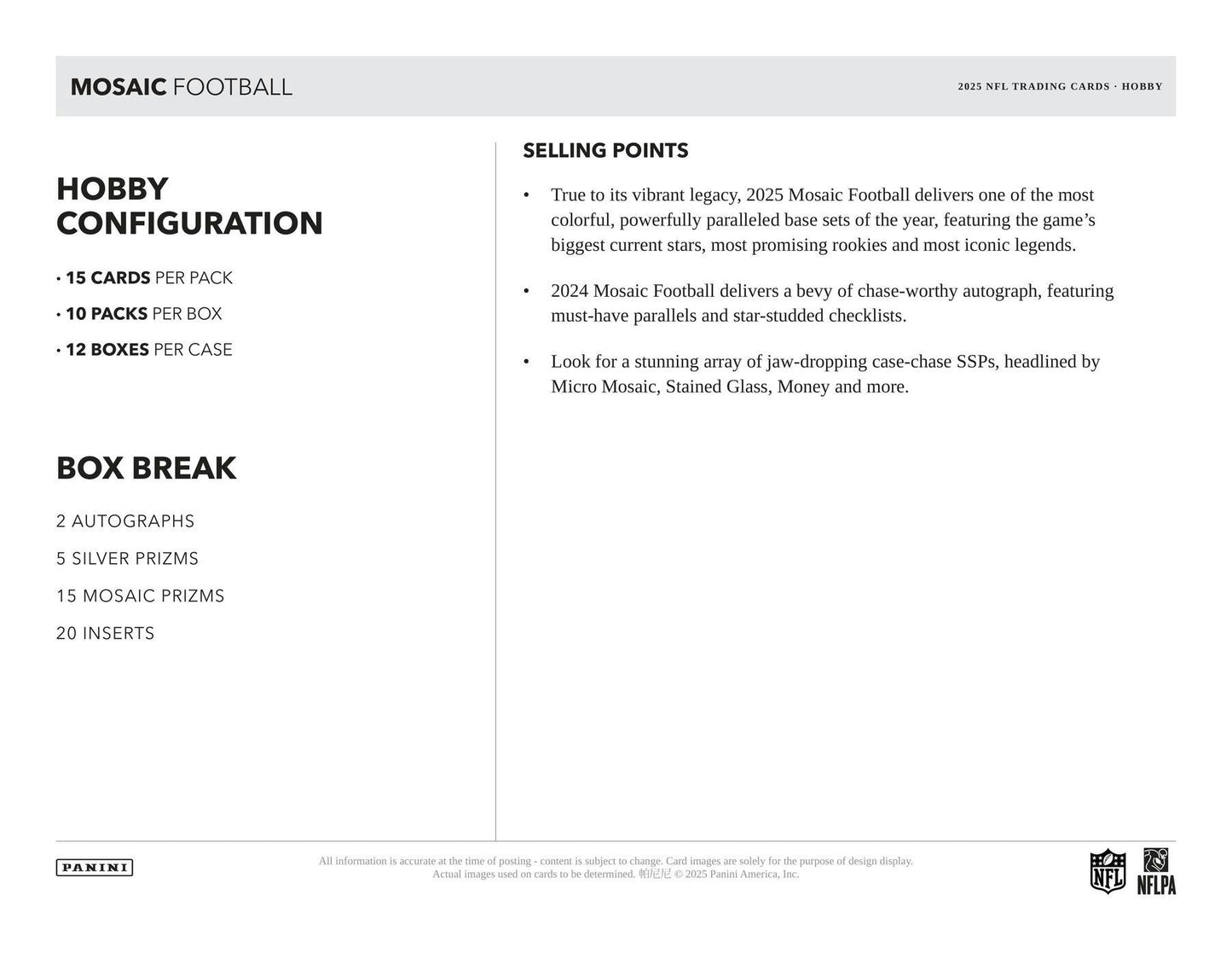 2025 Panini Mosaic Football Hobby Box (Presell 11/5)