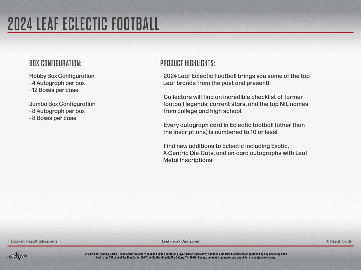2024 Leaf Eclectic Football Jumbo Box (3/15)