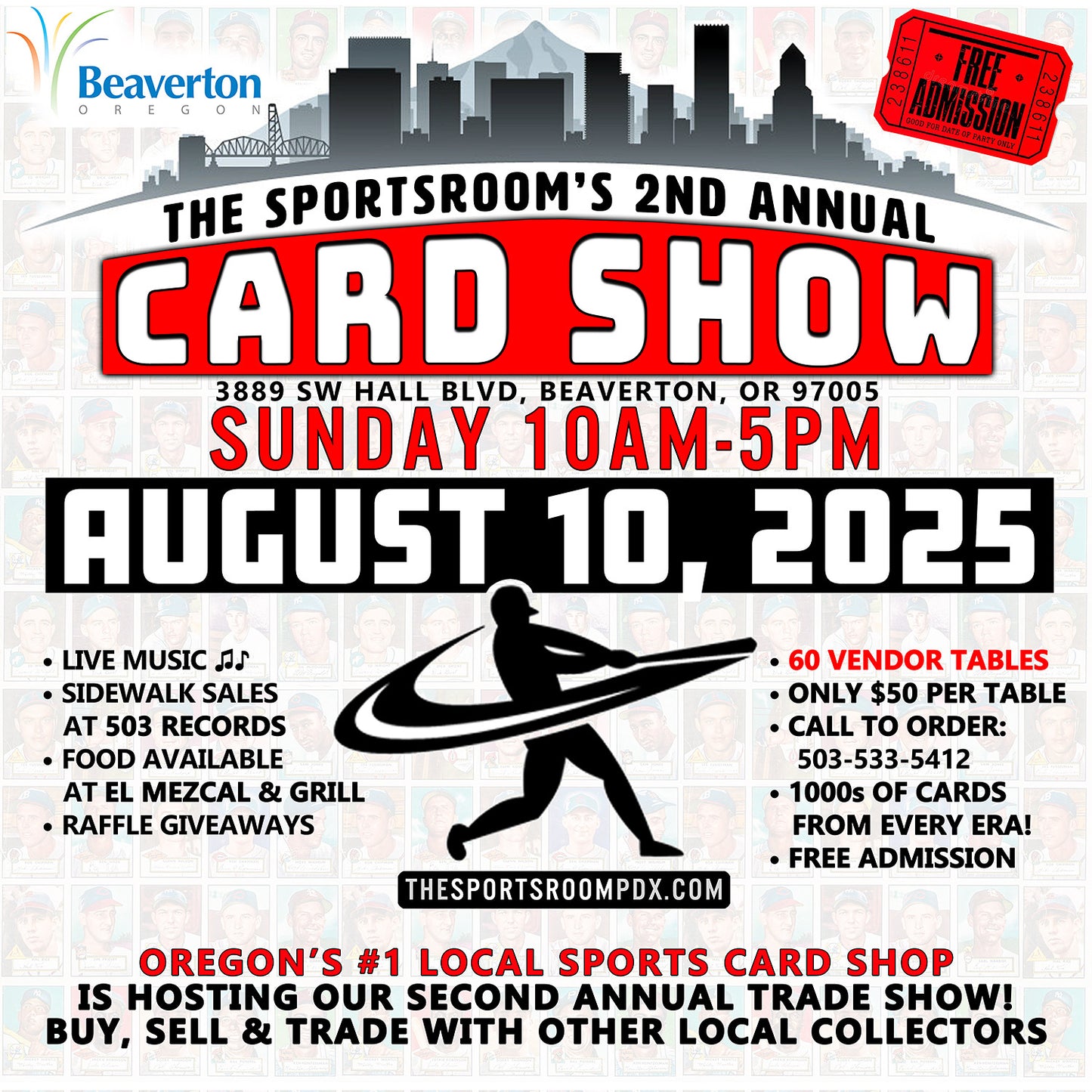 6ft Card Show Vendor Table Reservation (8/10/25 10AM-5PM)