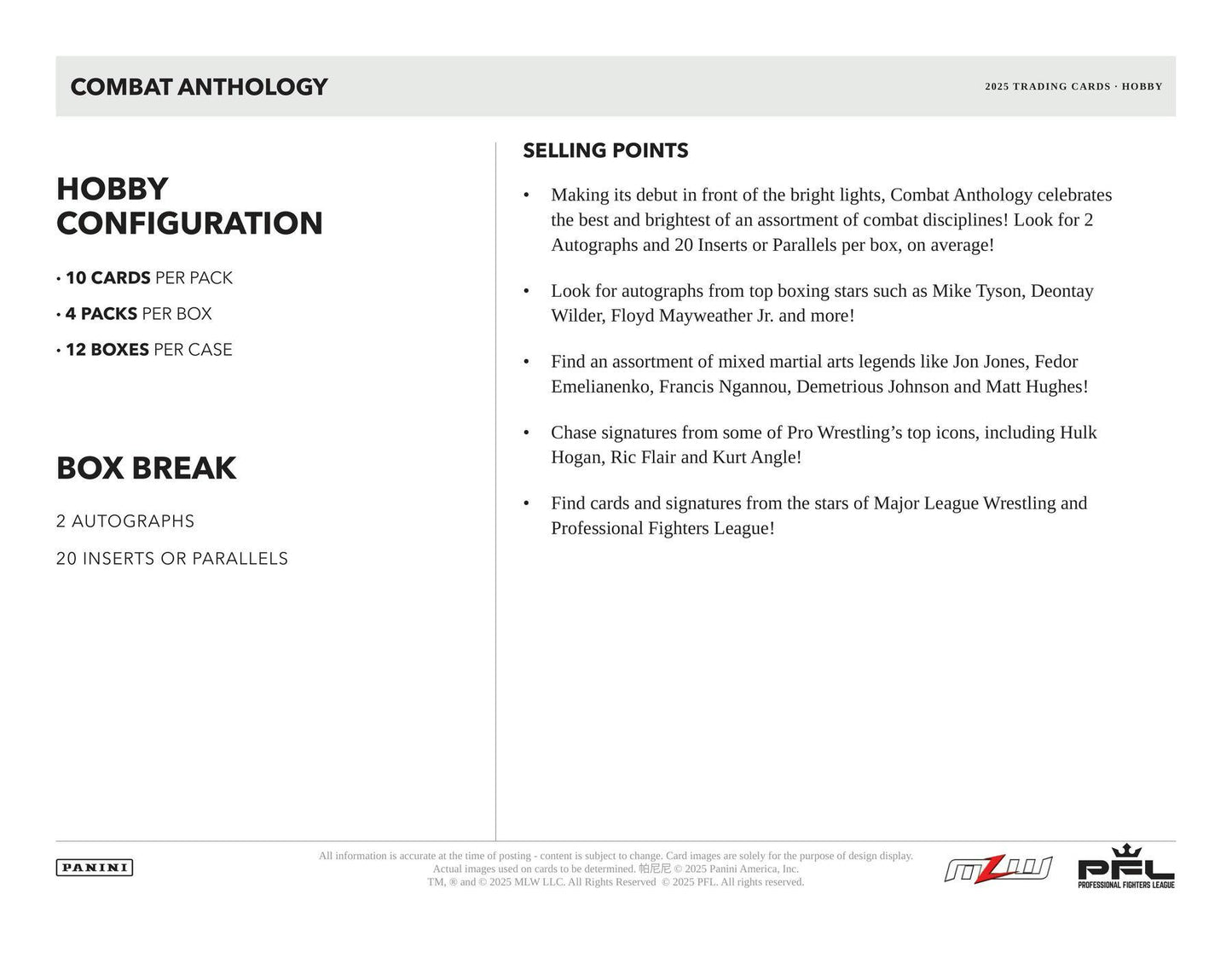 2025 Panini Combat Anthology Hobby Box (11/5)