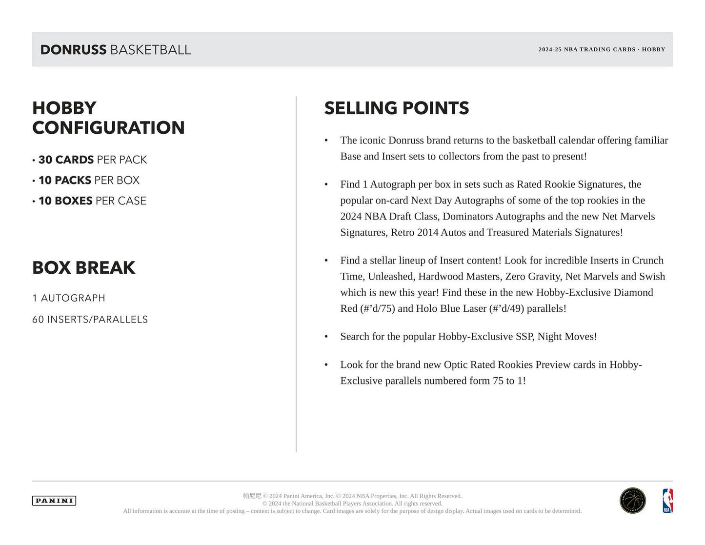 2024-25 Panini Donruss Basketball Hobby Box