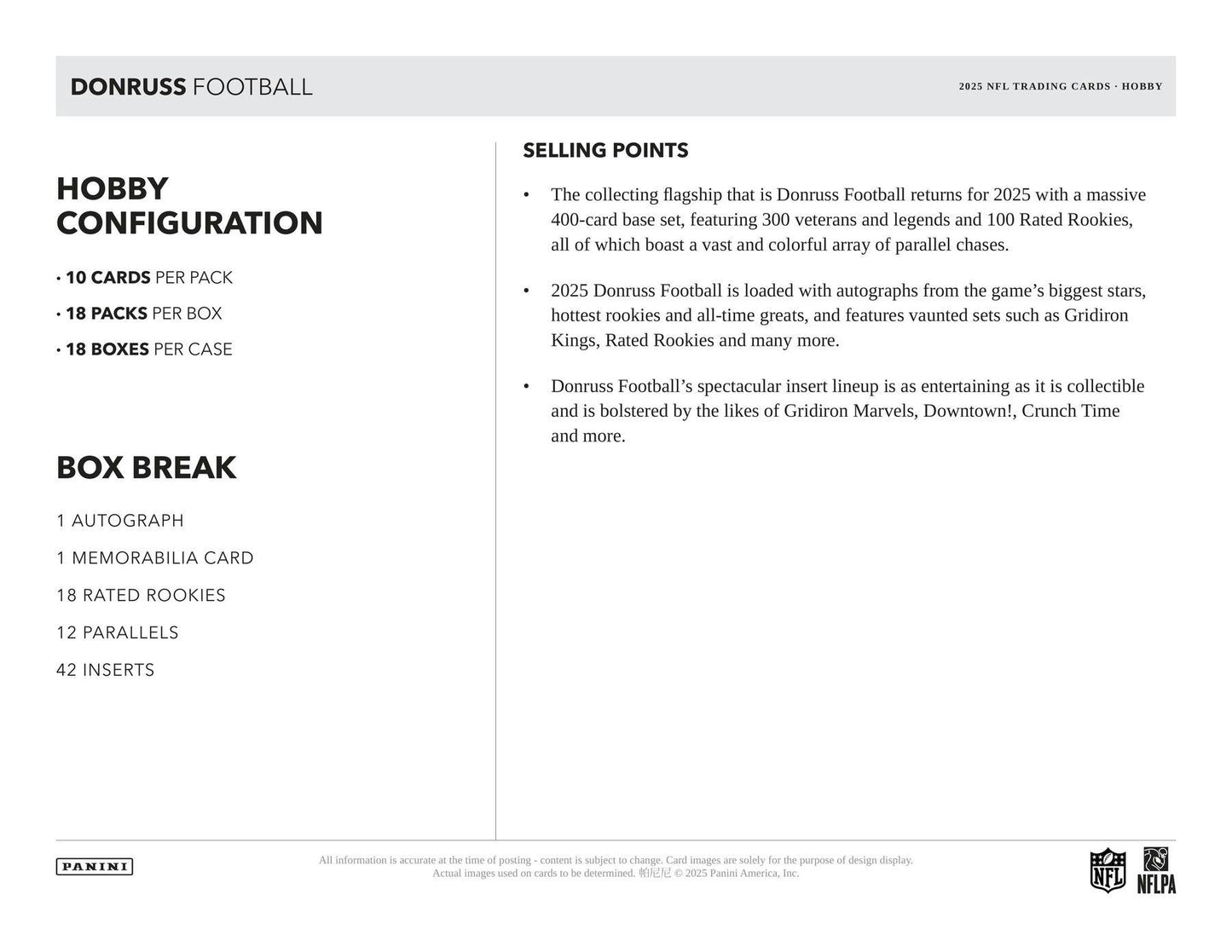 2025 Panini Donruss Football Hobby Box (Presell 9/17)