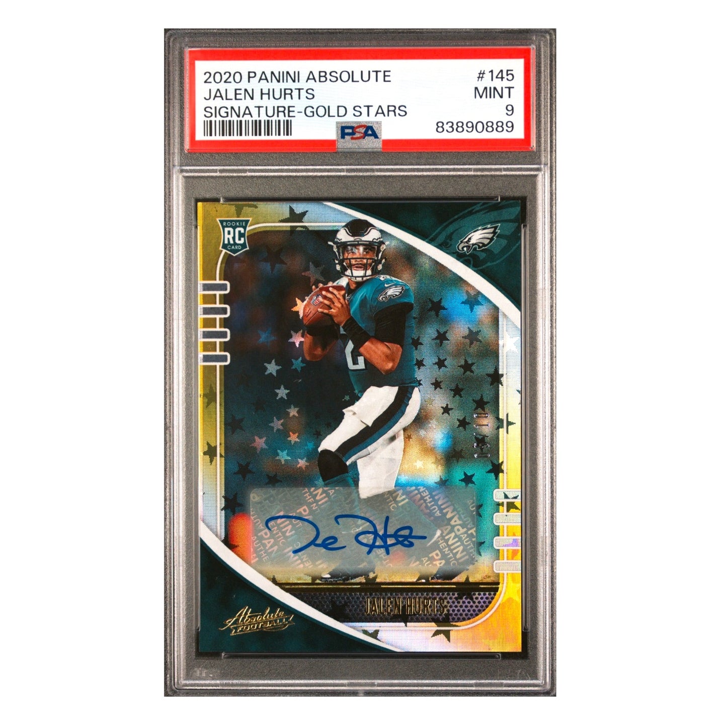 2020 Panini Absolute Signature Gold Stars 5/10 #145 Jalen Hurts RC Auto PSA 9