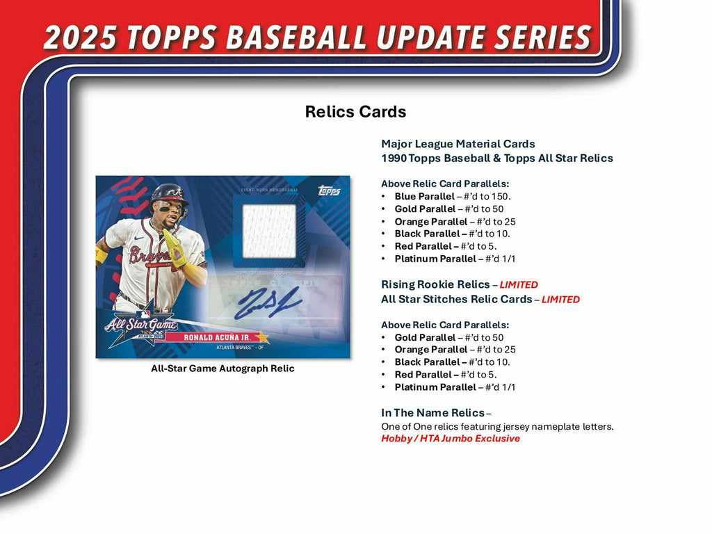 2025 Topps Update Series Baseball Hobby Jumbo 6-Box Case (11/12)