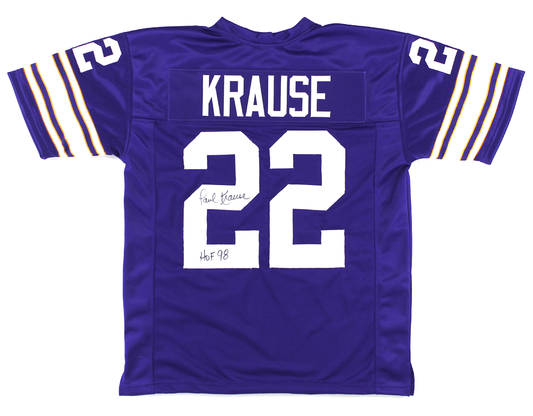 Paul Krause (Minnesota Vikings #22) autographed custom purple jersey w/ Beckett