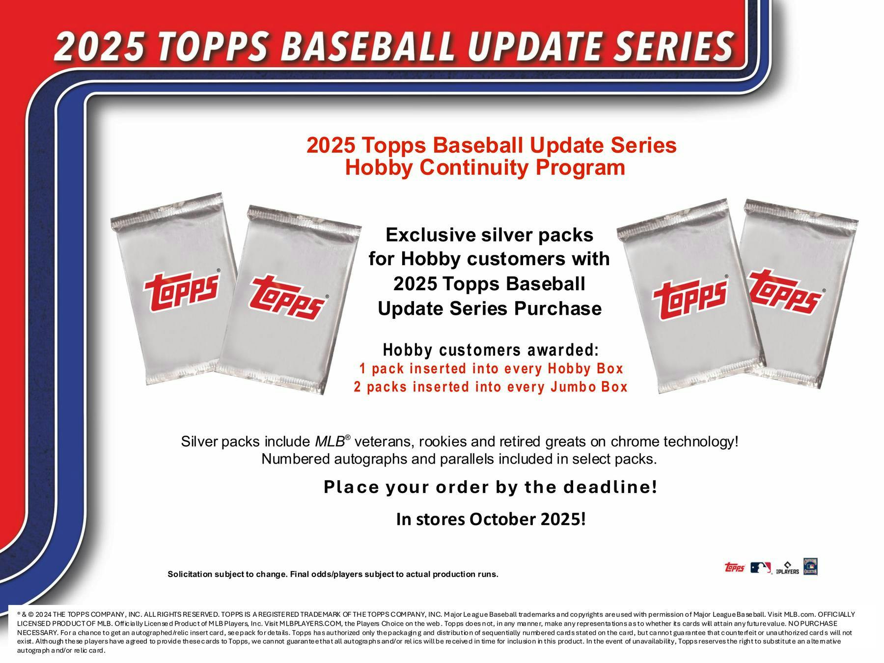 2025 Topps Update Series Baseball Hobby Jumbo 6-Box Case (11/12)