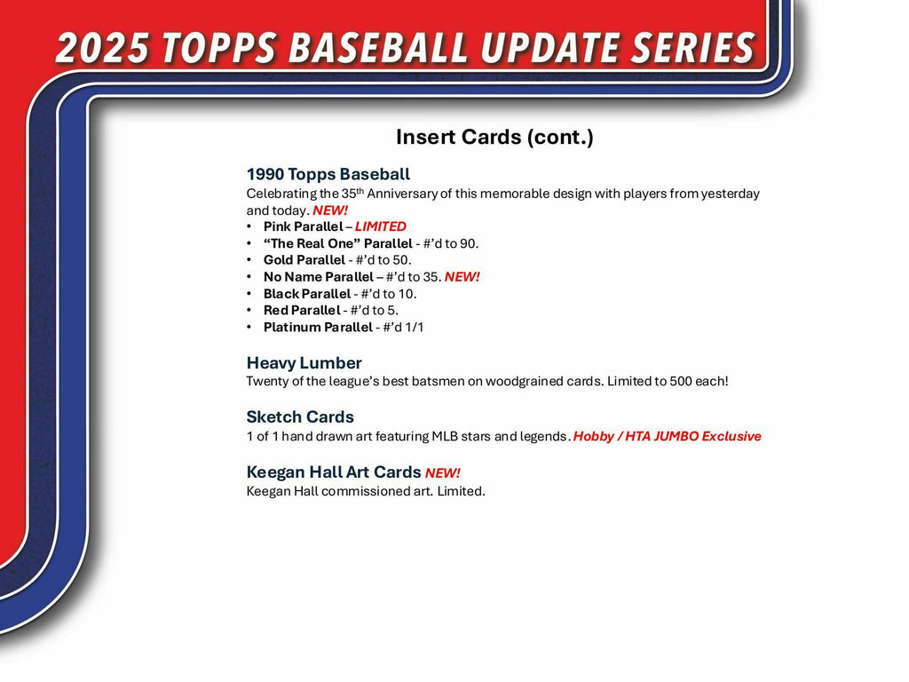 2025 Topps Update Series Baseball Hobby Jumbo 6-Box Case (11/12)