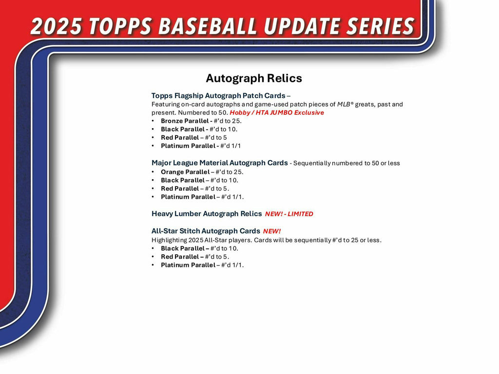 2025 Topps Update Series Baseball Hobby Jumbo 6-Box Case (11/12)