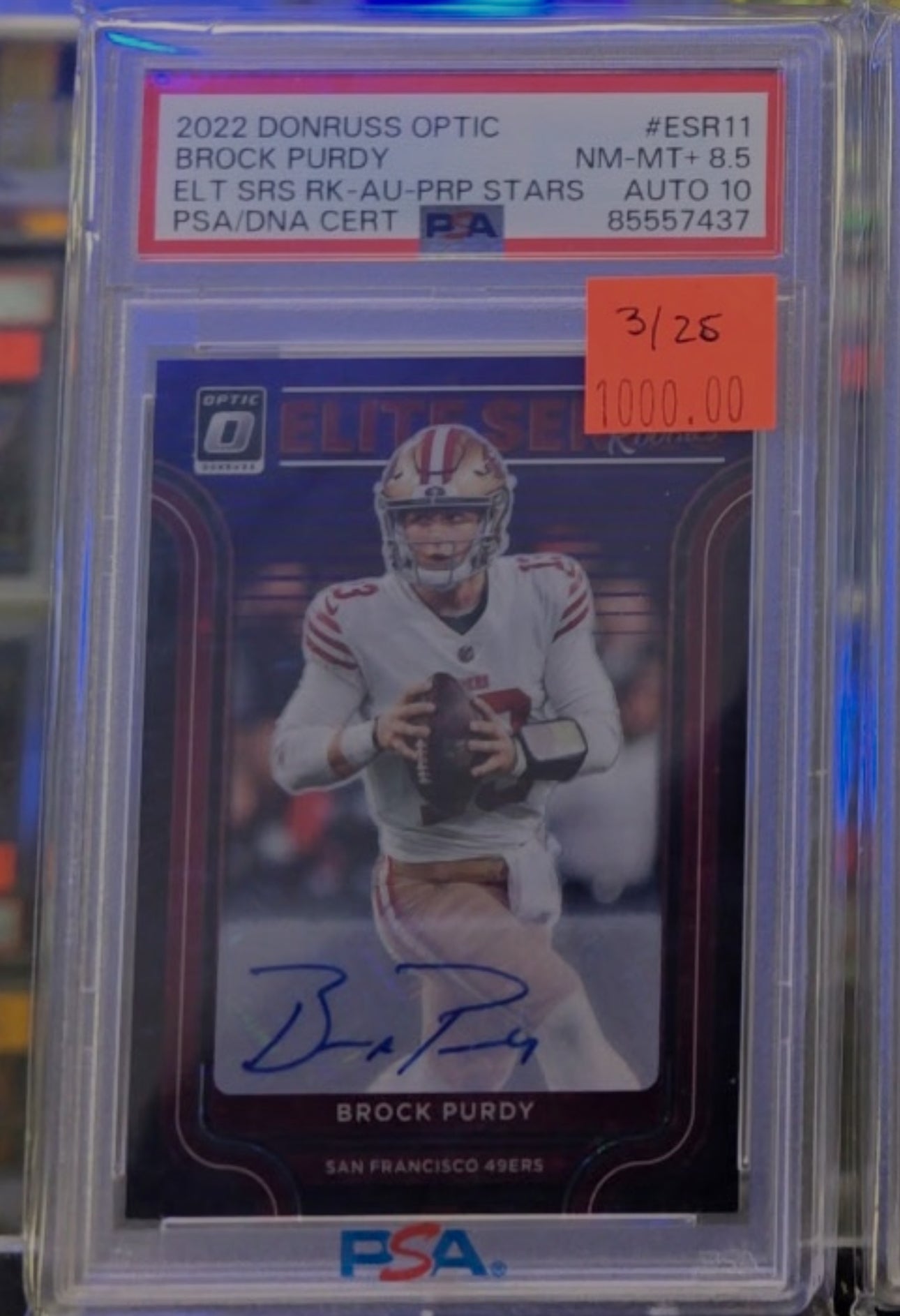 2022 Donruss Optic Elite Series RC 3/25 #ESR11 Brock Purdy PSA 8.5 Auto 10