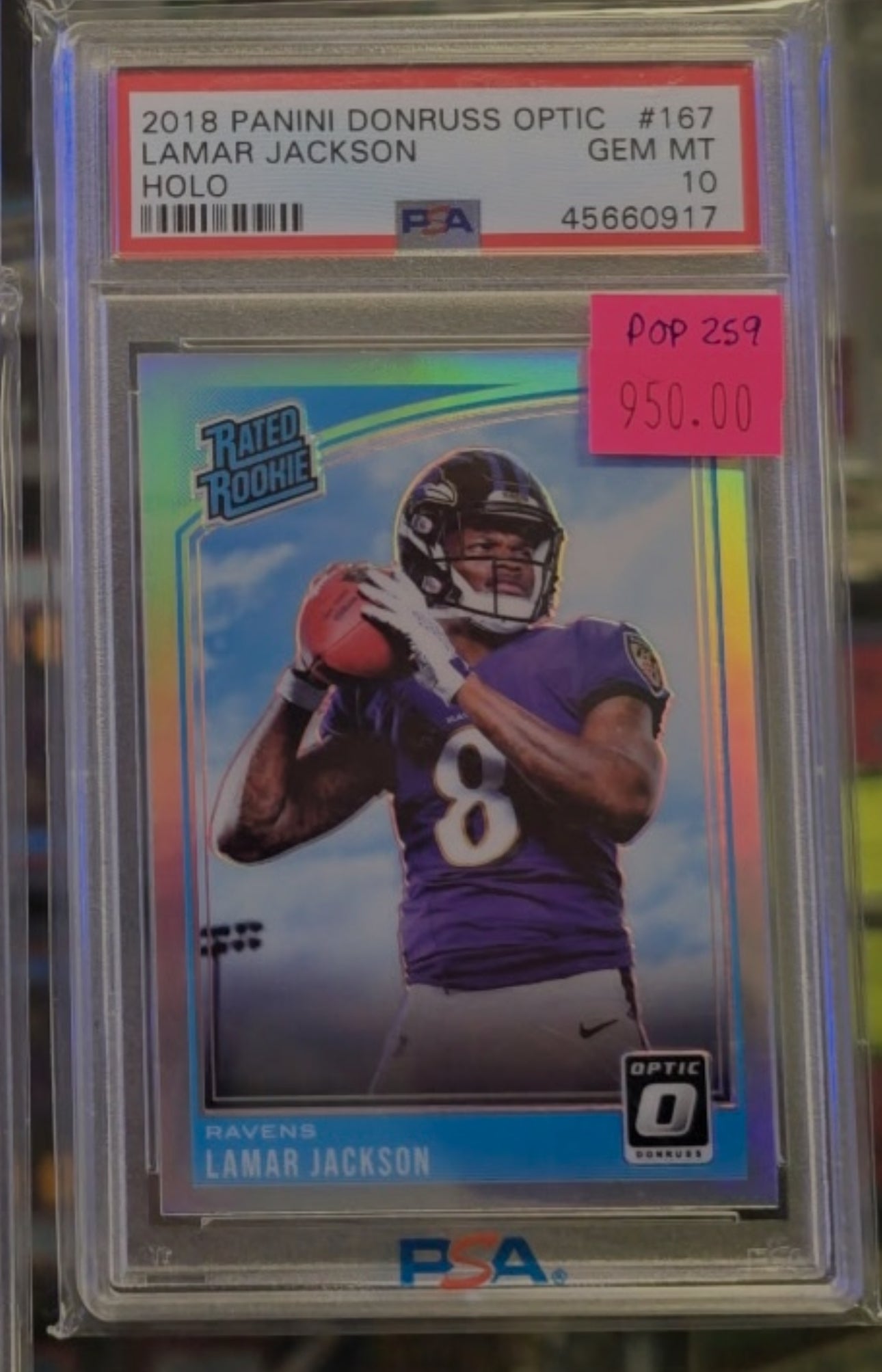 2018 Panini Donruss Optic RR Holo Lamar Jackson #167 PSA 10