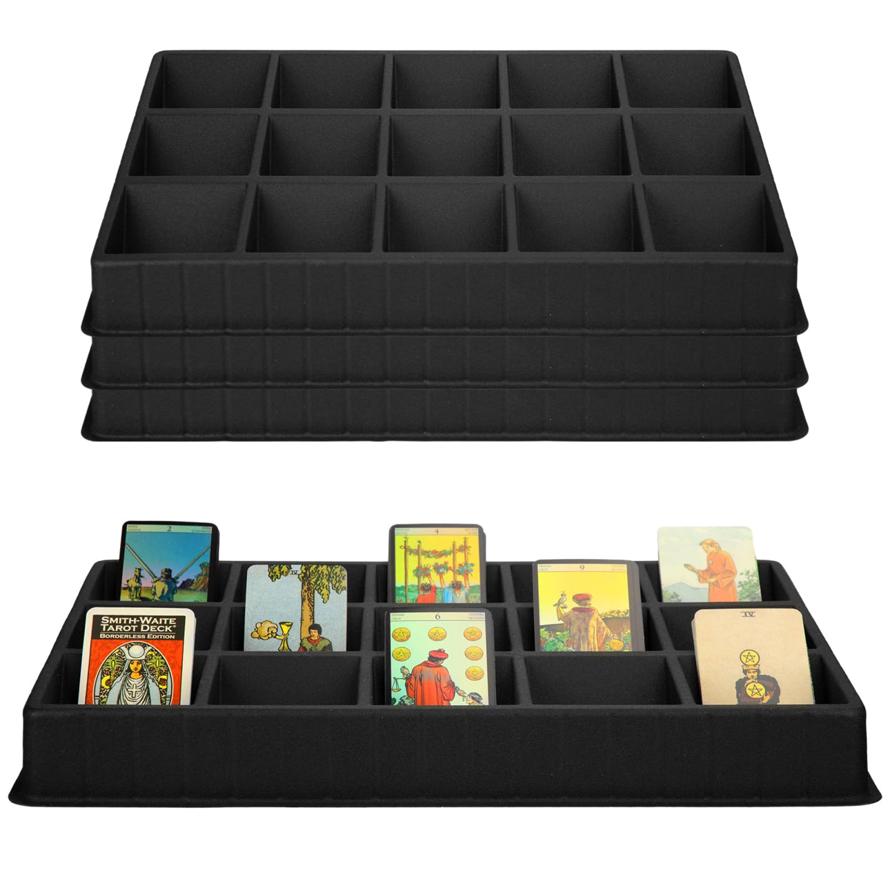 Card Sorting Tray Black Sports Card Sorting and Dealer Tray Display Playing Storage Organizer (18 x 13 Inches, 15 Slot)