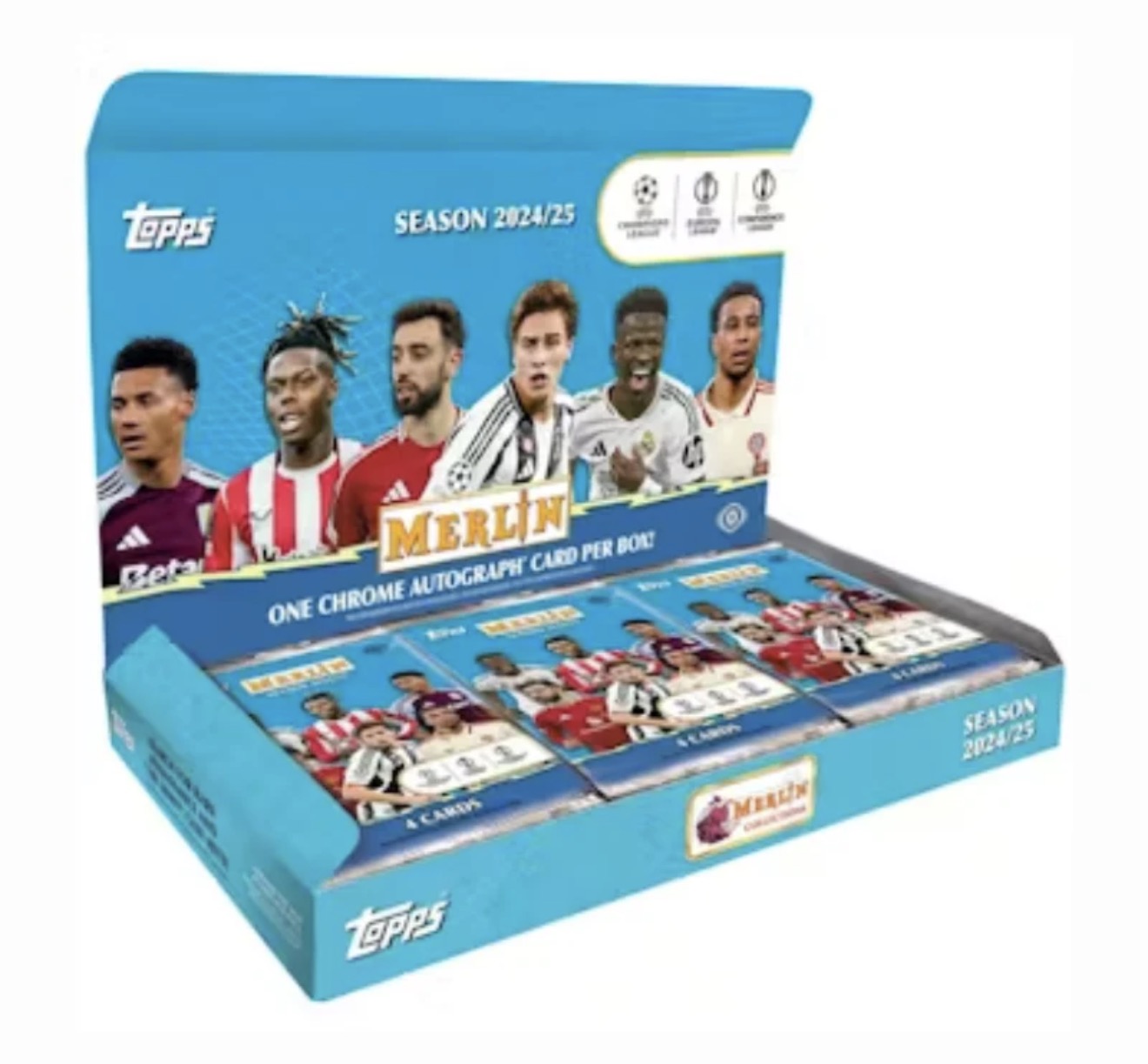 2024-25 Topps Chrome Merlin UEFA Club Competitions Soccer Hobby Pack (12/19)