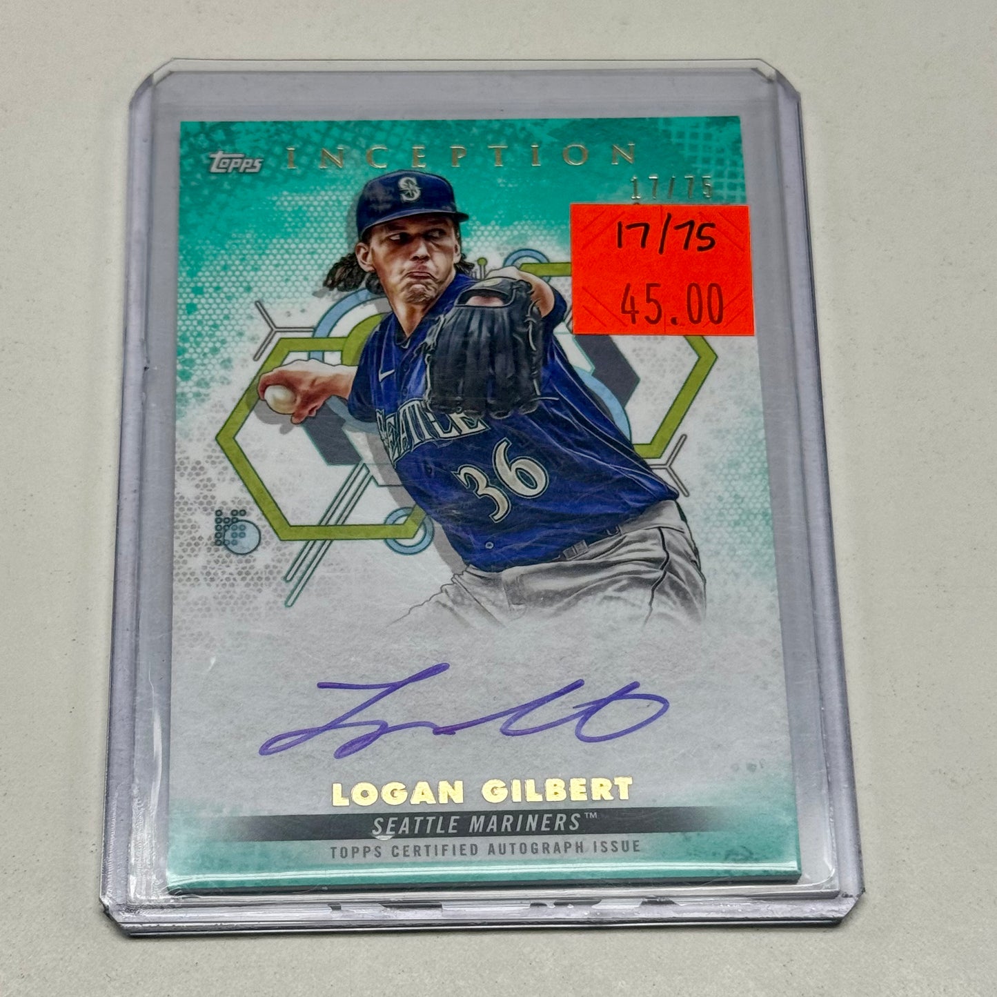 2022 Topps Inception #BRES-LG Logan Gilbert Aqua AUTO SP #d /75 Seattle Mariners