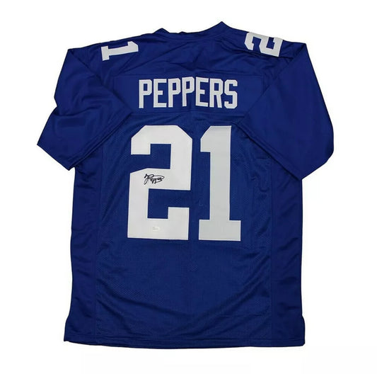 Jabril Peppers (New York Giants #21) autographed custom blue jersey w/ JSA COA