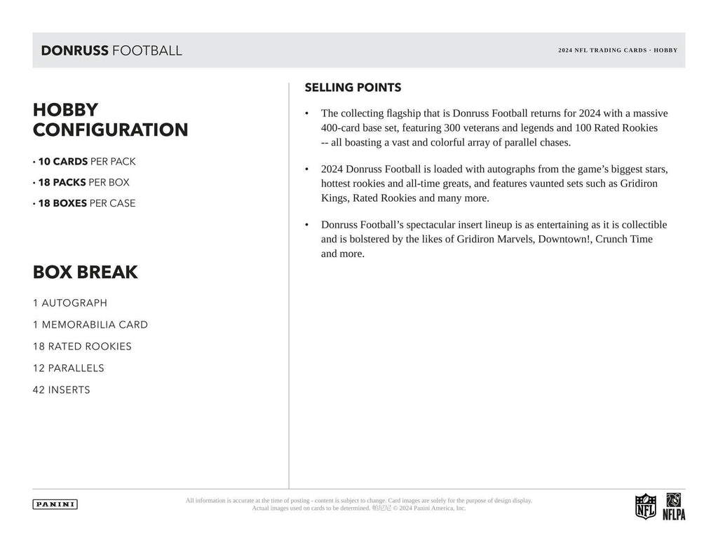 2024 Panini Donruss Football Hobby Box (Chase: Downtowns!)