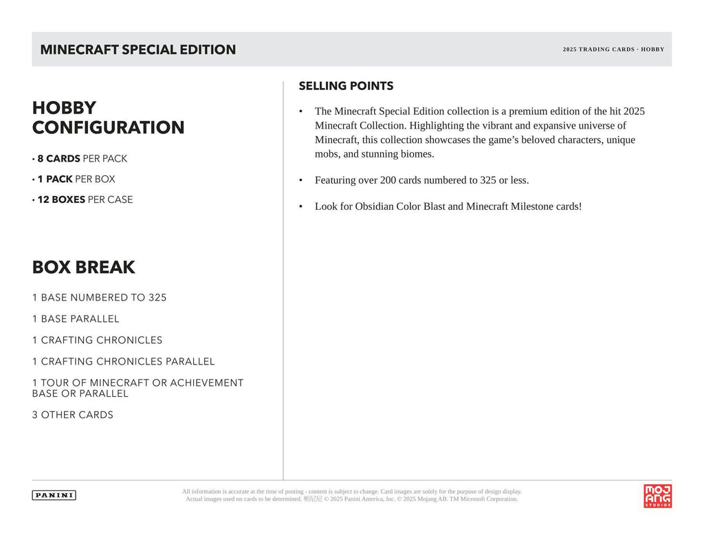 2025 Panini Minecraft Special Edition Hobby 12-Box Case