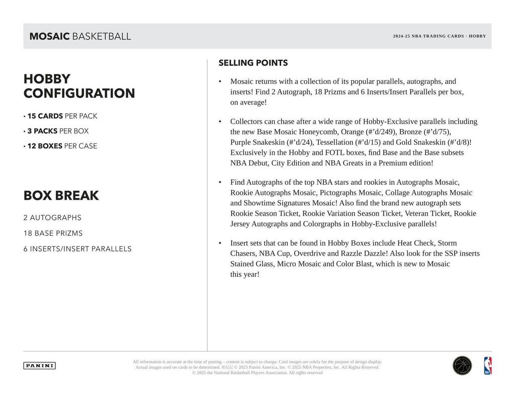 2024-25 Panini Mosaic Basketball Hobby Box (7/9)