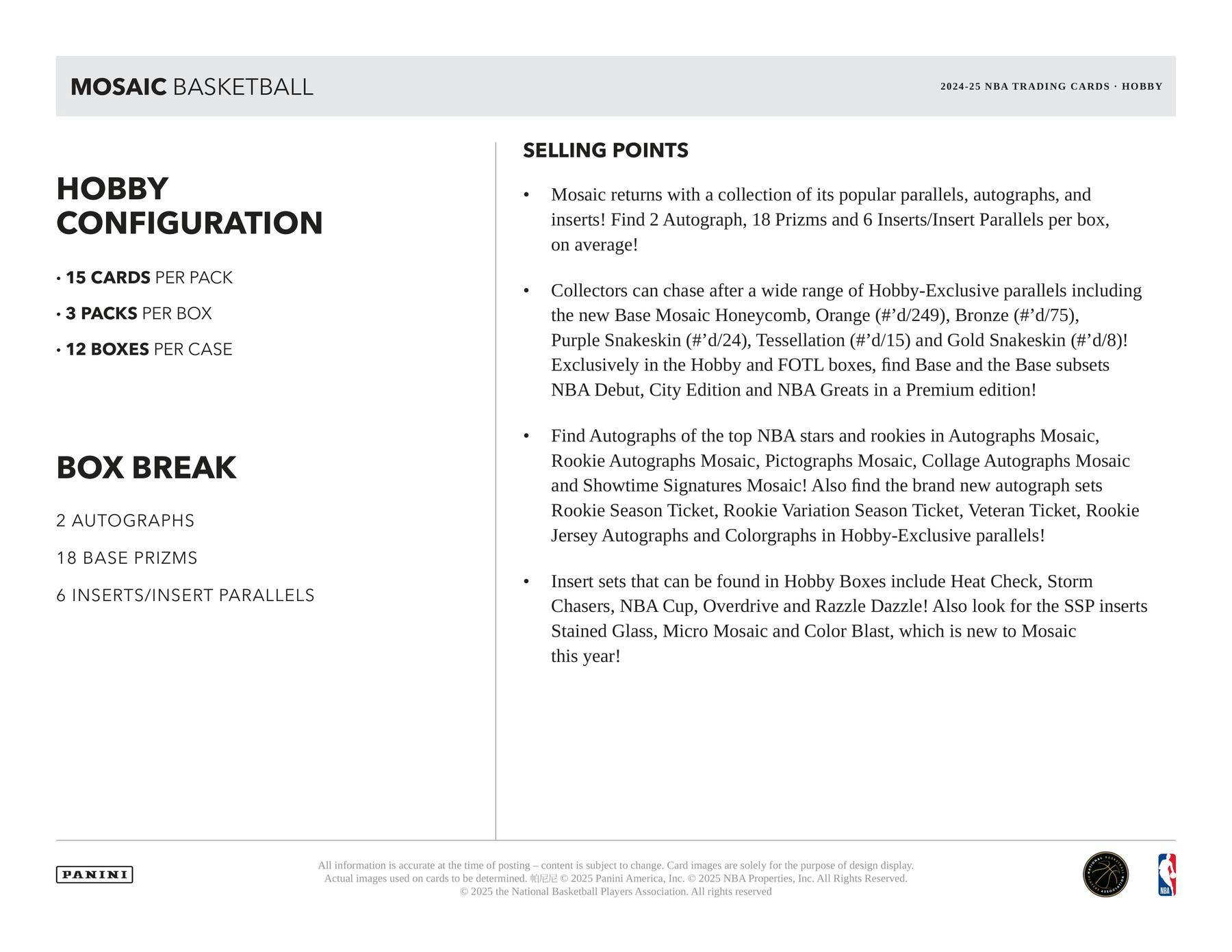 2024-25 Panini Mosaic Basketball Hobby Box (7/9)