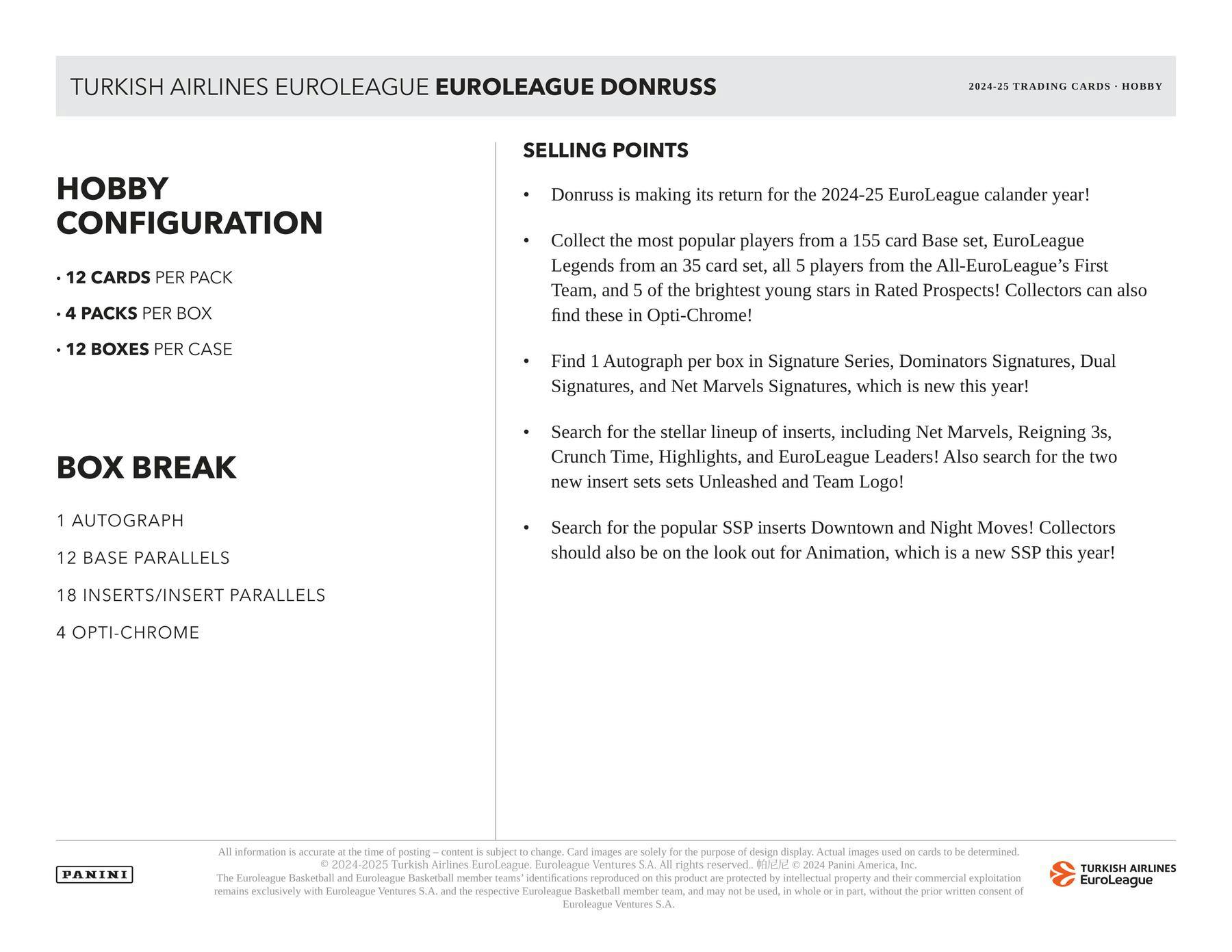 2024-25 Panini Donruss Turkish Airlines EuroLeague Basketball Hobby Box