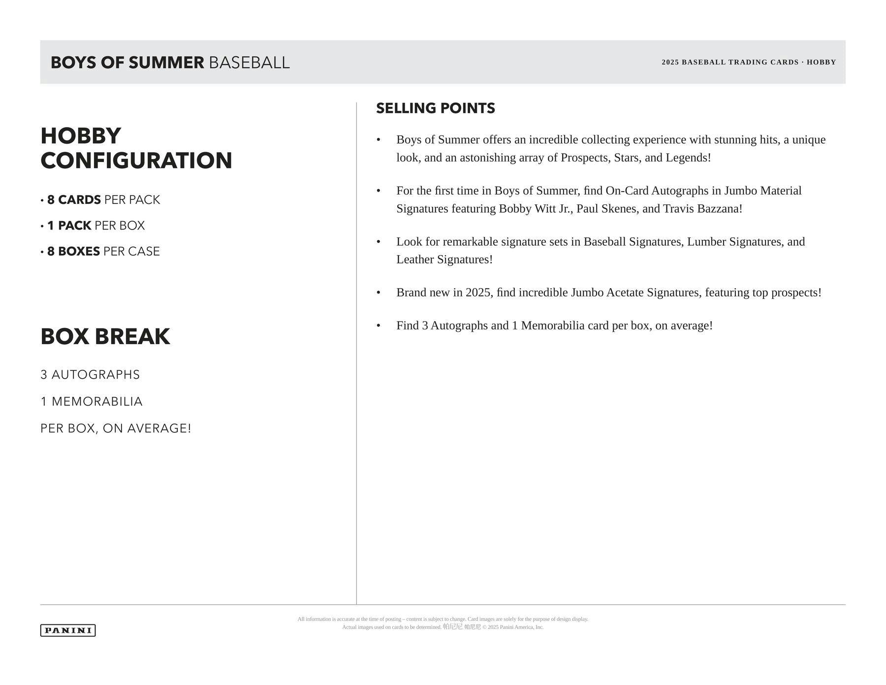2025 Panini Boys of Summer Baseball Hobby Box (8/27)