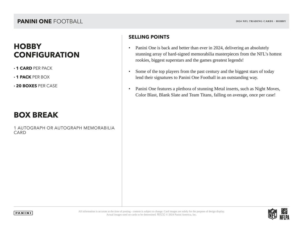 2024 Panini One Football Hobby Box