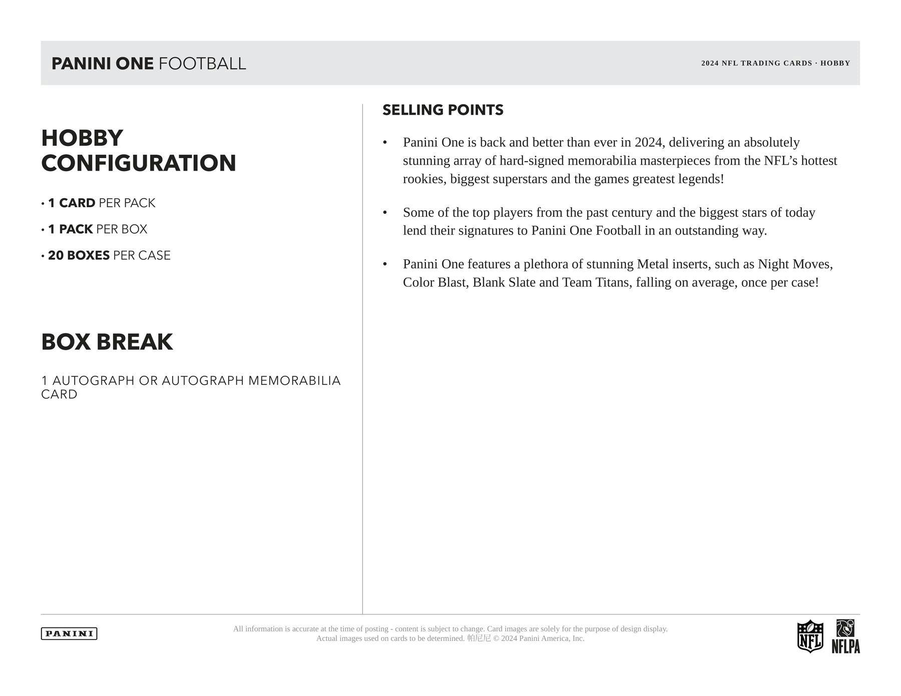 2024 Panini One Football Hobby Box