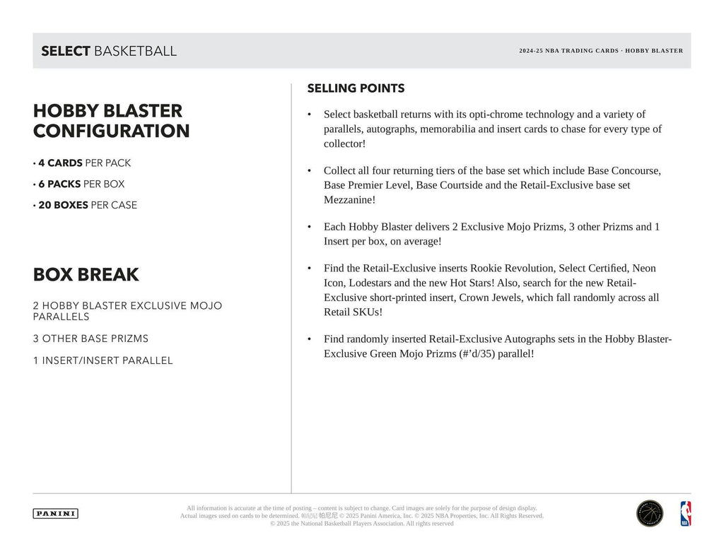 2024-25 Panini Select Basketball 6-Pack Hobby Blaster 20-Box Case