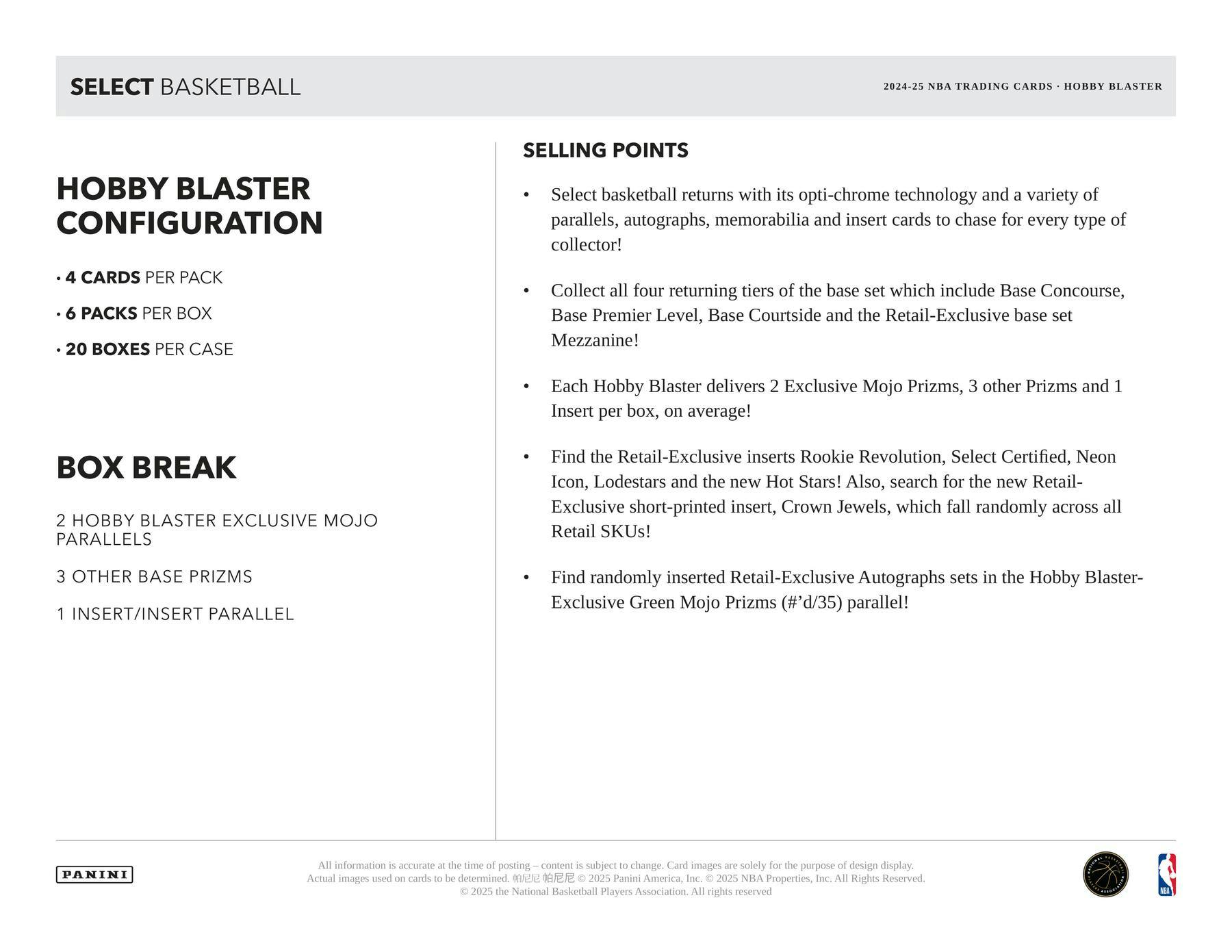 2024-25 Panini Select Basketball 6-Pack Hobby Blaster 20-Box Case
