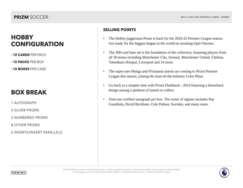 2024-25 Panini Prizm Premier League EPL Soccer Hobby Box (4/30)