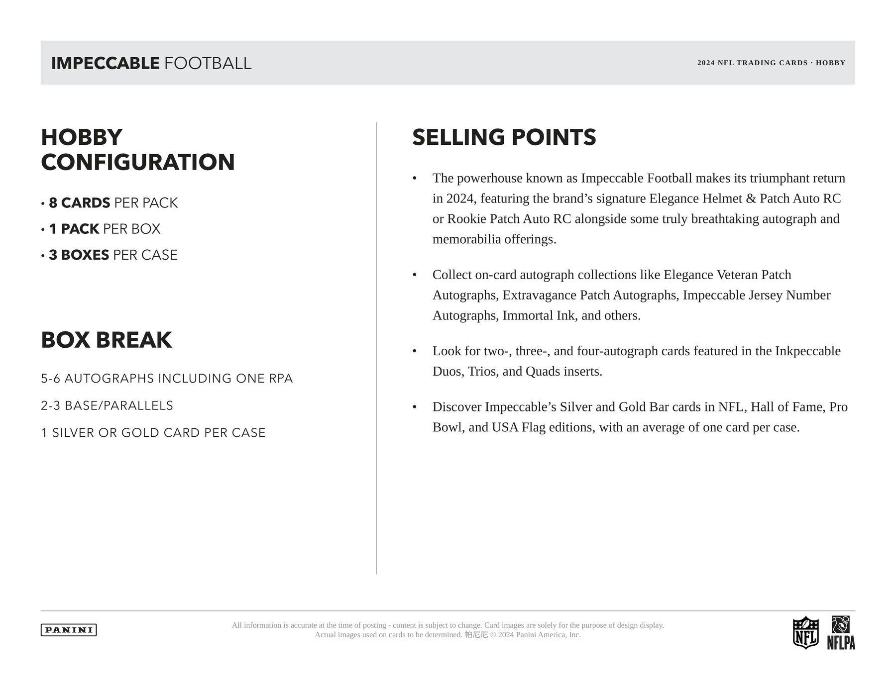 2024 Panini Impeccable Football Hobby Box (5/2)