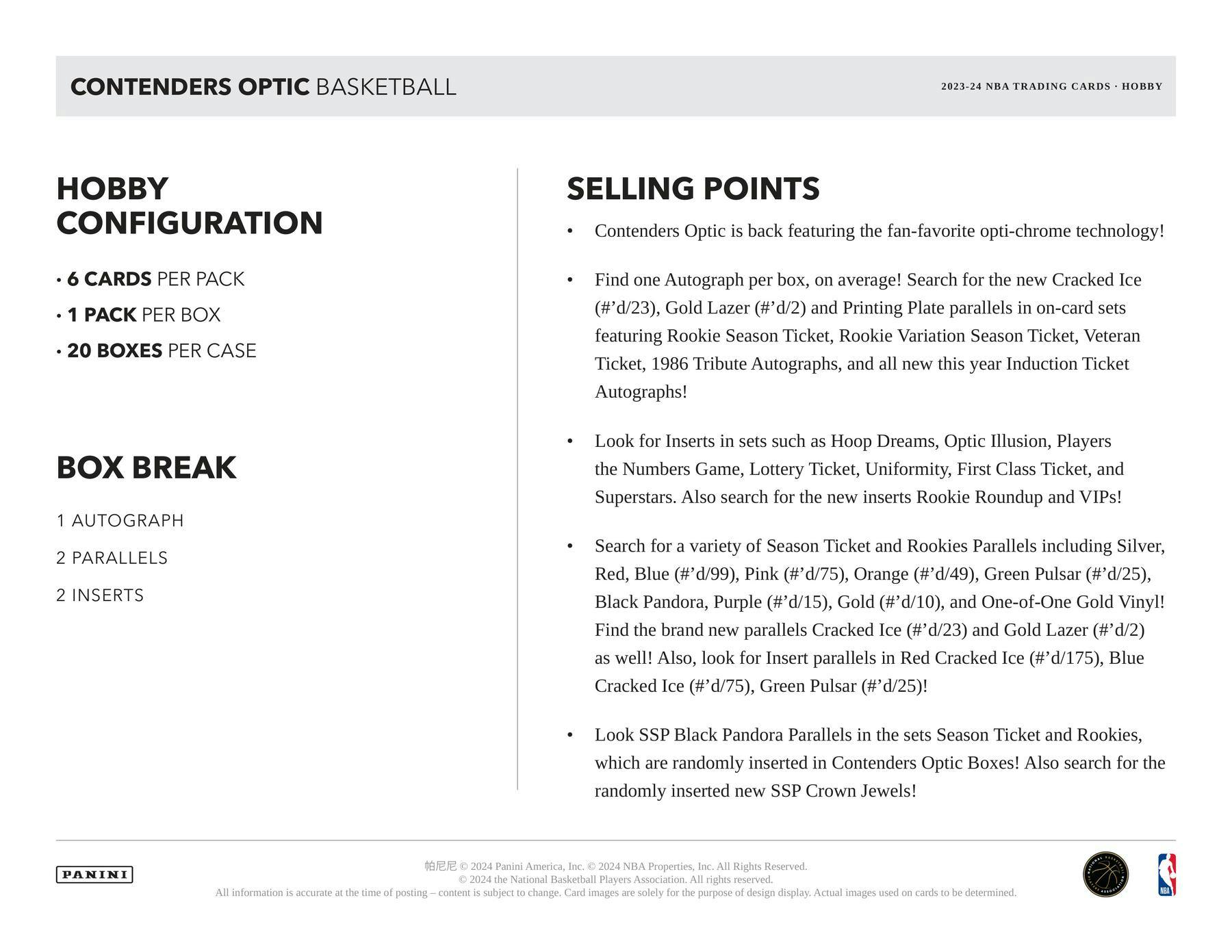 2023-24 Panini Contenders Optic Basketball Hobby Box