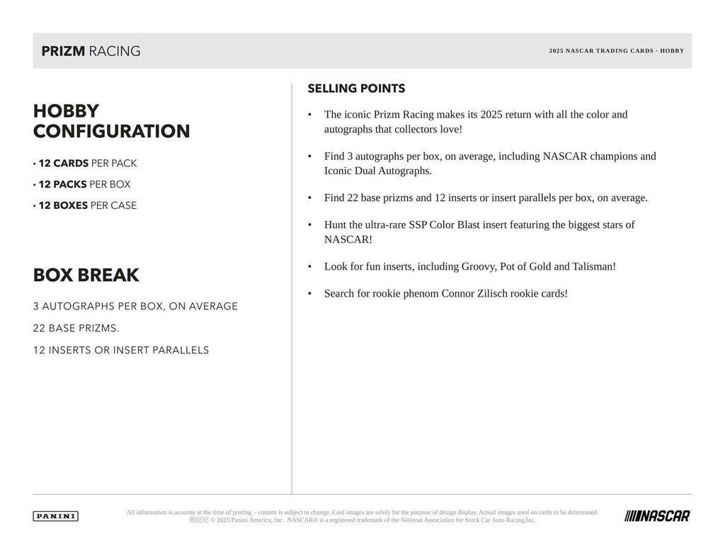 2025 Panini Prizm NASCAR Racing Hobby Box (12/24)