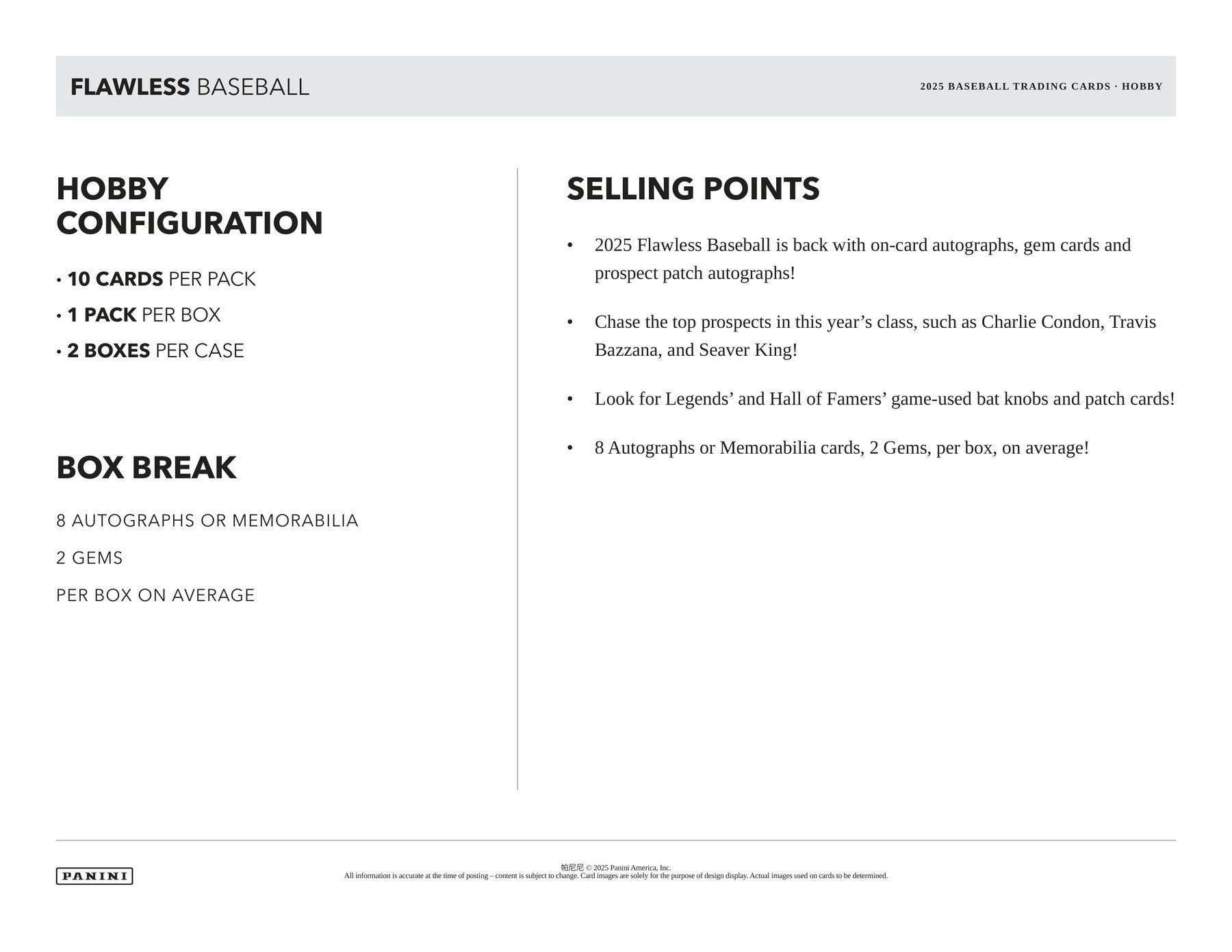 2025 Panini Flawless Baseball Hobby 2-Box Case (12/23)