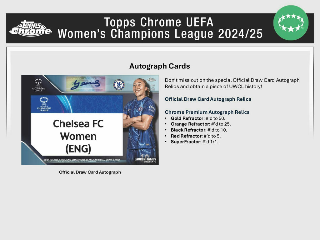 2024-25 Topps Chrome UEFA Women's Champions League Soccer Hobby 12-Box Case (Presell 1/2/26)