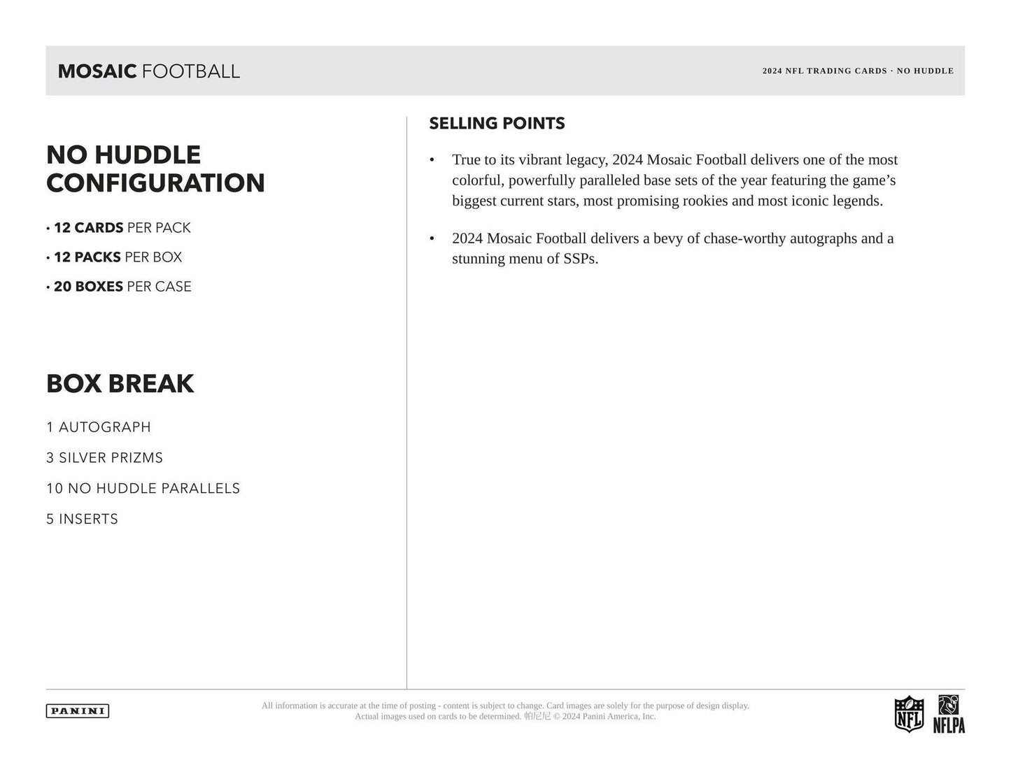 2024 Panini Mosaic No Huddle Football Pack