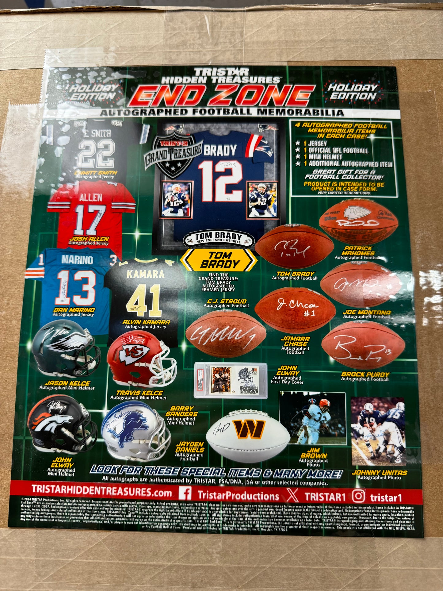 2024 Tristar Hidden Treasures End Zone Autographed Football Memorabilia Holiday Edition Case