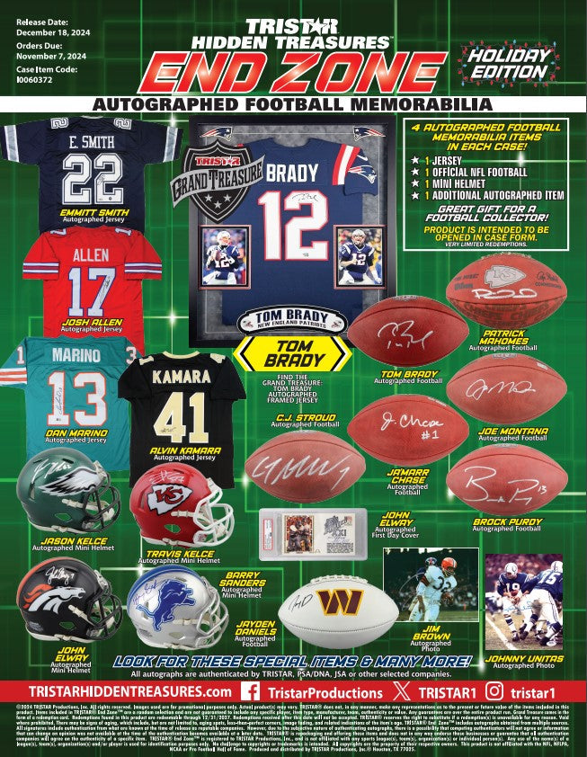 2024 Tristar Hidden Treasures End Zone Autographed Football Memorabilia Holiday Edition Case