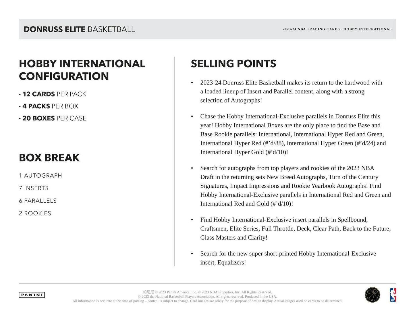 2023-24 Panini Donruss Elite Basketball, International Hobby Box