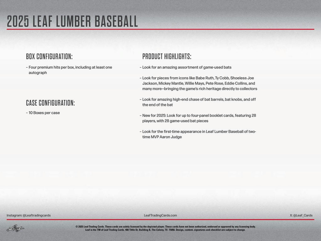 2025 Leaf Lumber Baseball Hobby Box (12/26/25)