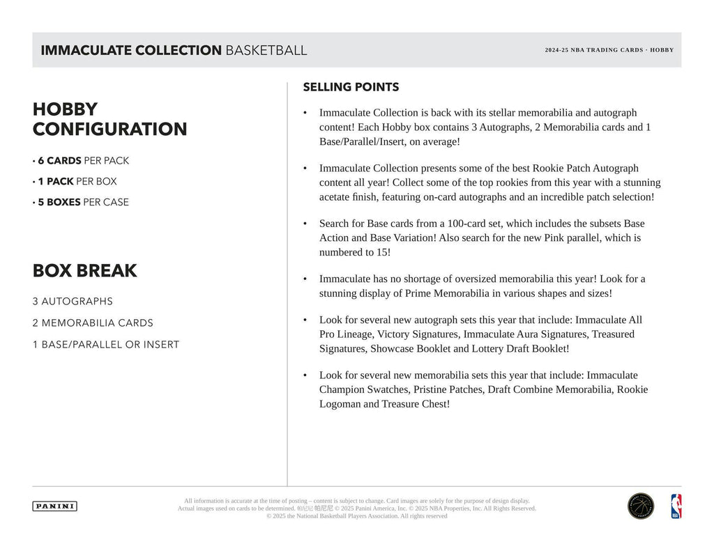 2024-25 Panini Immaculate Basketball Hobby Box