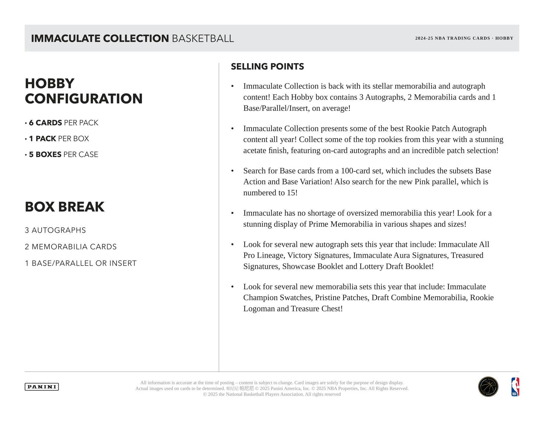 2024-25 Panini Immaculate Basketball Hobby Box