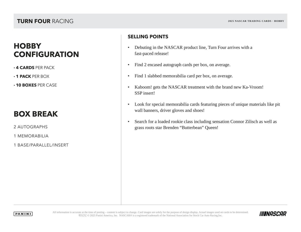 2025 Panini Turn Four Racing Hobby Box (10/3)