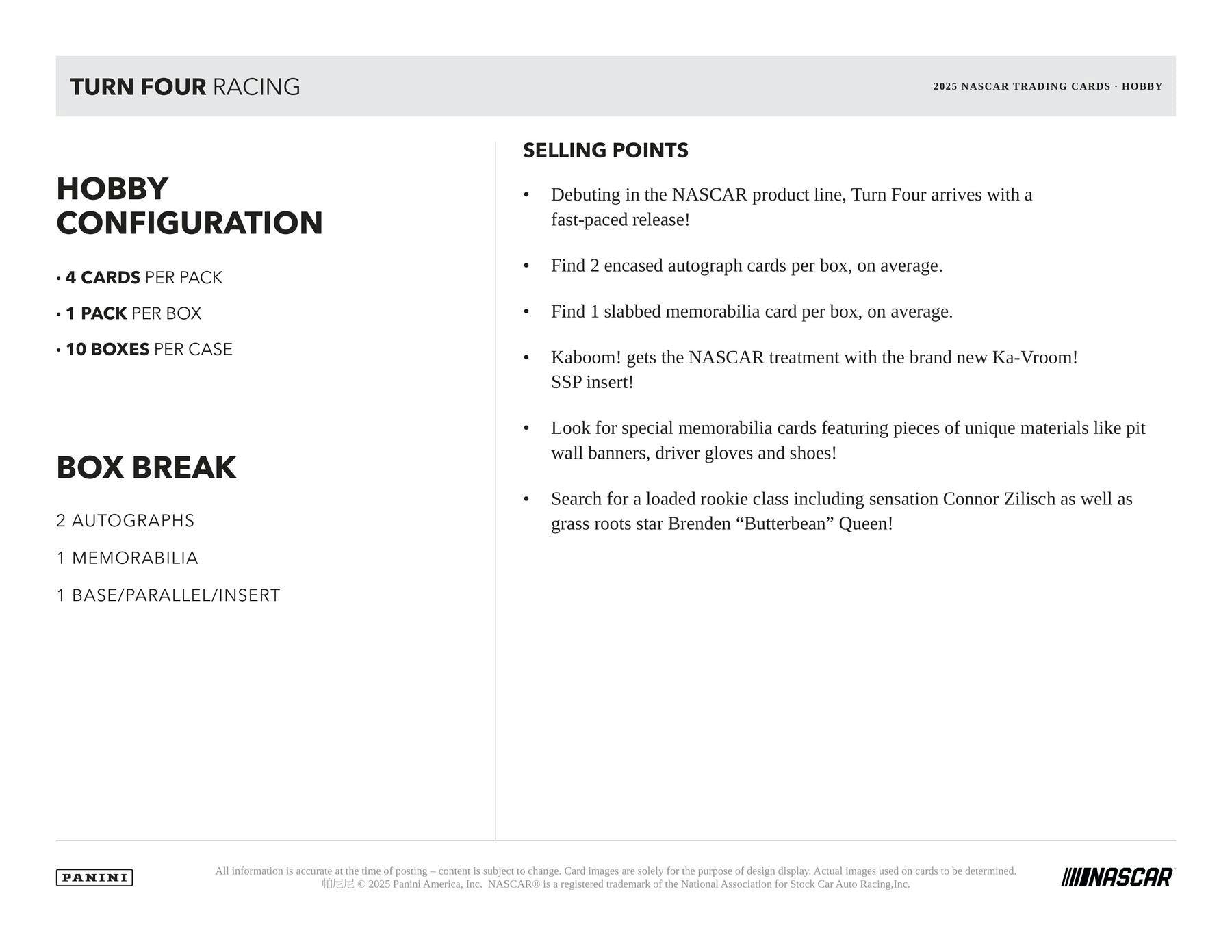 2025 Panini Turn Four Racing Hobby Box (10/3)