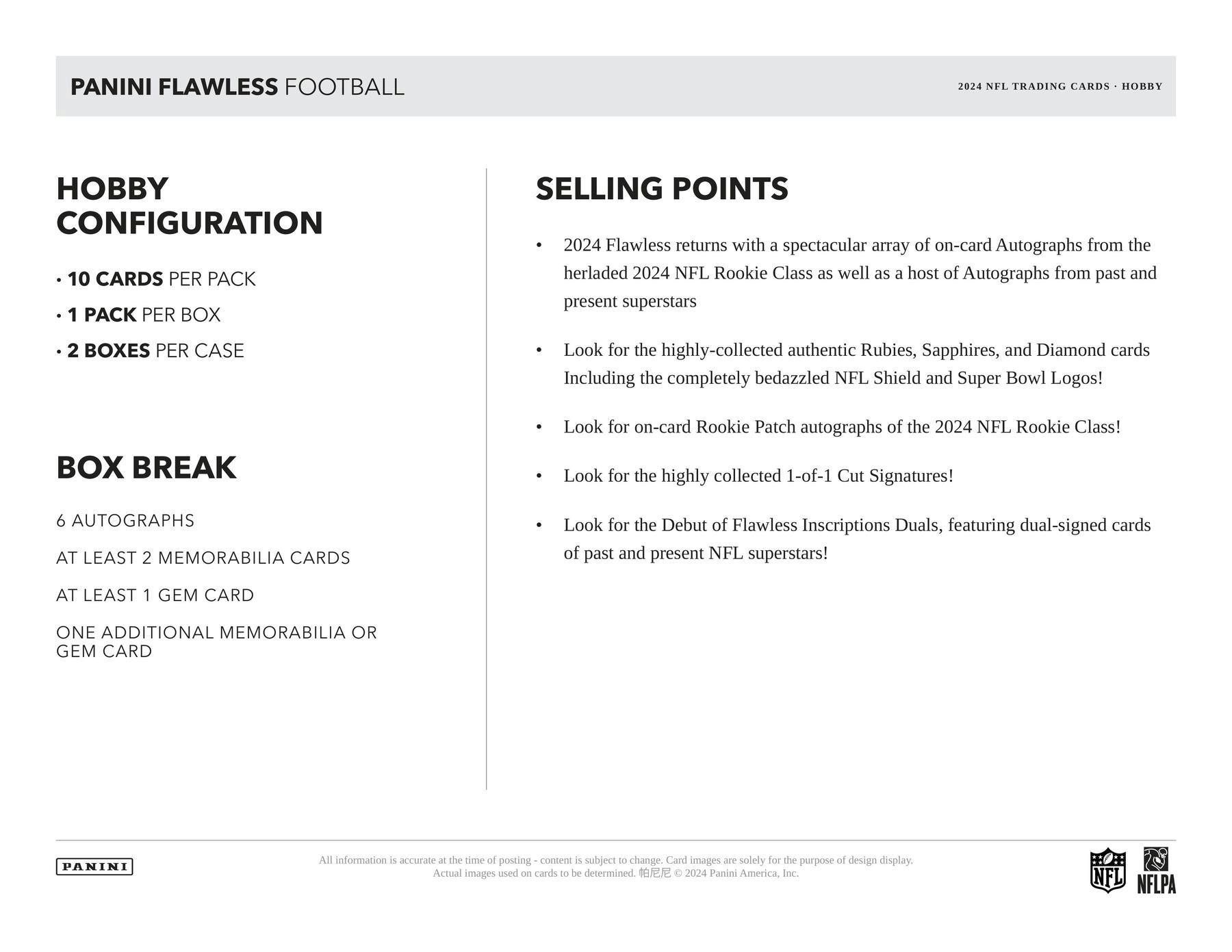 2024 Panini Flawless Football Hobby Box (10/9)