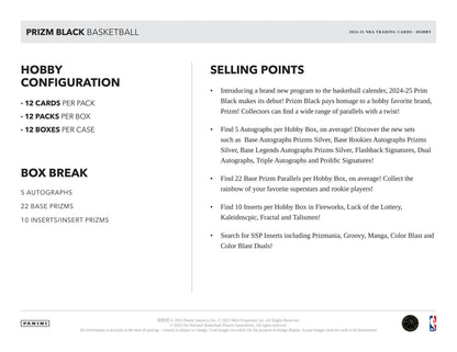 2024-25 Panini Prizm Black Basketball Hobby Box (10/1)