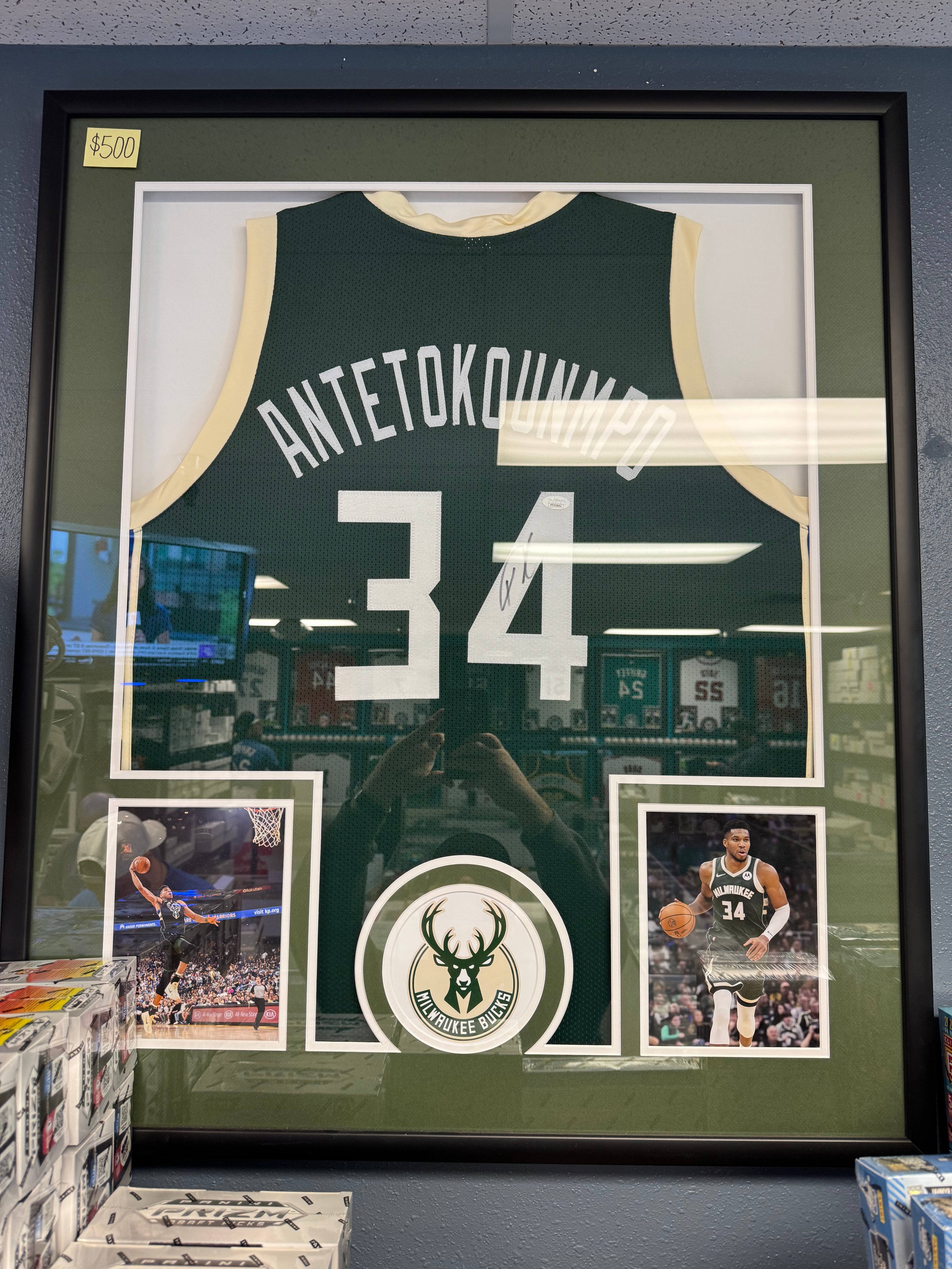 Giannis Antetokounmpo #34 (Milwaukee) Autographed Jersey Framed w/ JSA COA